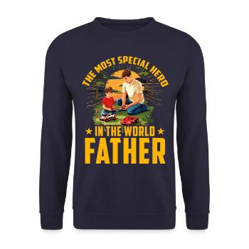 Der speziellste Held der Welt: Vater - Unisex Pullover - Navy - Vorne - Alina (178cm) & Michal (187cm)