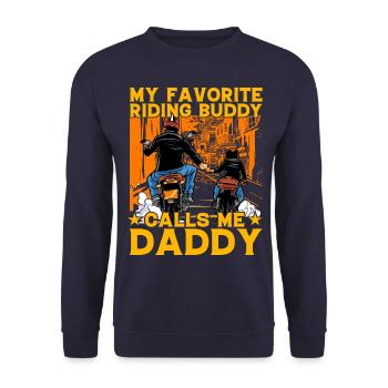Mein Lieblingsreitkumpel nennt mich Papa - Unisex Pullover - Navy - Vorne - Alina (178cm) & Michal (187cm)