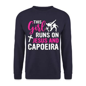 This Girl runs on Jesus and Capoeira - Unisex Sweatshirt - navy - Front - Alina (178cm) & Michal (187cm)