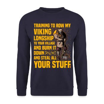Wikinger-Zitat - Unisex Pullover - Navy - Vorne - Alina (178cm) & Michal (187cm)