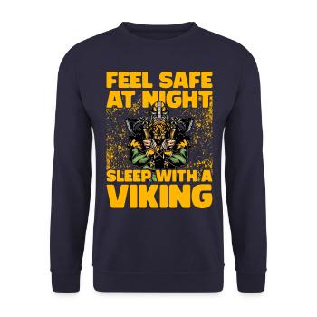 Fühlen Sie sich nachts sicher, schlafen Sie mit einem Wikinger - Unisex Pullover - Navy - Vorne - Alina (178cm) & Michal (187cm)