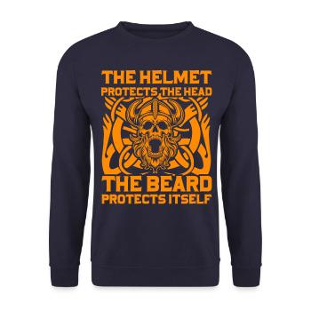 Der Helm schützt den Kopf, der Bart schützt ihn - Unisex Pullover - Navy - Vorne - Alina (178cm) & Michal (187cm)