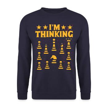 Je me dis, s’il vous plaît, attendez Échecs - Sweat-shirt Unisexe - marine - Devant - Alina (178cm) & Michal (187cm)