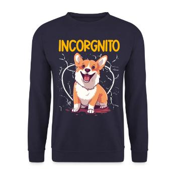 Incorgnito – Jeu de mots amusant sur le corgi - Sweat-shirt Unisexe - marine - Devant - Alina (178cm) & Michal (187cm)