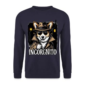 Incorgnito – Jeu de mots amusant sur le corgi - Sweat-shirt Unisexe - marine - Devant - Alina (178cm) & Michal (187cm)