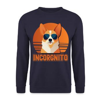 Incorgnito – Jeu de mots amusant sur le corgi - Sweat-shirt Unisexe - marine - Devant - Alina (178cm) & Michal (187cm)