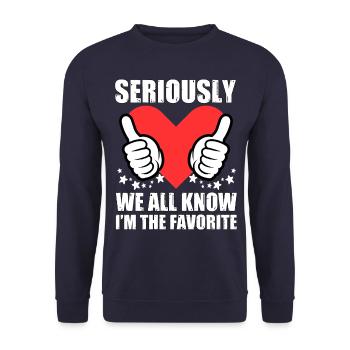 Im Ernst, wir alle wissen, dass ich der Favorit bin - Unisex Pullover - Navy - Vorne - Alina (178cm) & Michal (187cm)