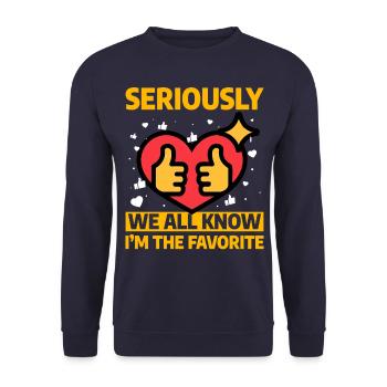 Im Ernst, wir alle wissen, dass ich der Favorit bin - Unisex Pullover - Navy - Vorne - Alina (178cm) & Michal (187cm)