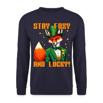 Bleiben Sie fuchsig und glücklich am St. Patrick's Day - Unisex Pullover - Navy - Vorne - Alina (178cm) & Michal (187cm)