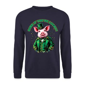 Oink, du hast Glück - Unisex Pullover - Navy - Vorne - Alina (178cm) & Michal (187cm)