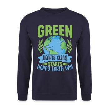 Green Hearts clean starts happy earth day - Unisex Sweatshirt - navy - Front - Alina (178cm) & Michal (187cm)