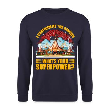 Ich trete im Zirkus auf, was ist deine Superkraft - Unisex Pullover - Navy - Vorne - Alina (178cm) & Michal (187cm)