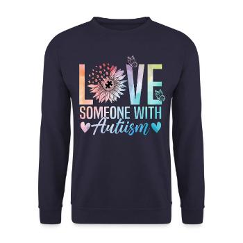 Liebe jemanden mit Autismus - Unisex Pullover - Navy - Vorne - Alina (178cm) & Michal (187cm)