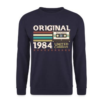 40e anniversaire janvier Vintage 1984 cassette - Sweat-shirt Unisexe - marine - Devant - Alina (178cm) & Michal (187cm)
