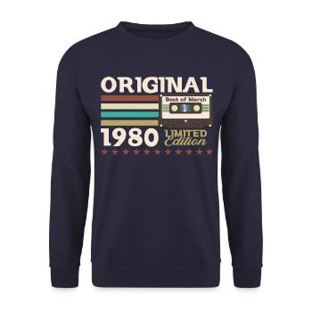 44th Birthday Husband March 1980 Mixtape Cassette - Unisex Sweatshirt - navy - Front - Alina (178cm) & Michal (187cm)