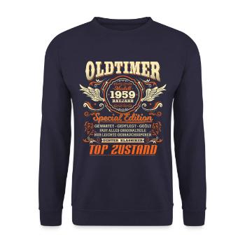 Oldtimer Baujahr 1959 Jahrgang Geburtstag Geschenk - Unisex Pullover - Navy - Vorne - Alina (178cm) & Michal (187cm)