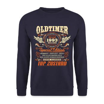Oldtimer Baujahr 1993 Jahrgang Geburtstag Geschenk - Unisex Pullover - Navy - Vorne - Alina (178cm) & Michal (187cm)
