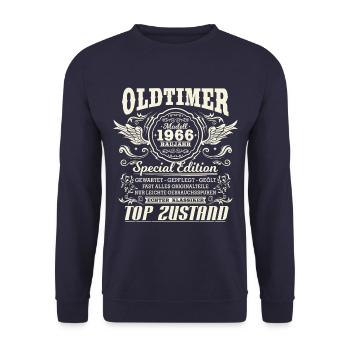 Oldtimer Baujahr 1966 Jahrgang Geburtstag Geschenk - Unisex Pullover - Navy - Vorne - Alina (178cm) & Michal (187cm)