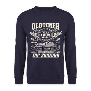 Oldtimer Baujahr 1983 Jahrgang Geburtstag Geschenk - Unisex Pullover - Navy - Vorne - Alina (178cm) & Michal (187cm)