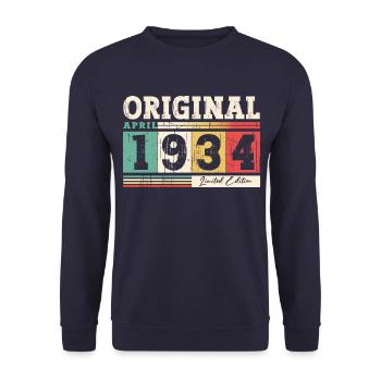 90e anniversaire hommes Original avril Vintage 1934 - Sweat-shirt Unisexe - marine - Devant - Alina (178cm) & Michal (187cm)