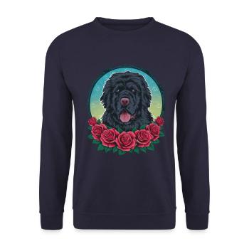 Mignon dessin animé Terre-Neuve chien avec des roses - Sweat-shirt Unisexe - marine - Devant - Alina (178cm) & Michal (187cm)