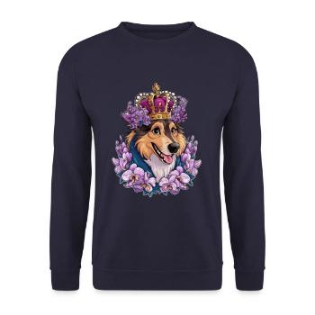Norwegian Elkhound with Roses, Butterflies - Unisex Sweatshirt - navy - Front - Alina (178cm) & Michal (187cm)