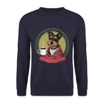 Dandie Dinmont Terrier with Blanket and Coffee Mug - Unisex Sweatshirt - navy - Front - Alina (178cm) & Michal (187cm)