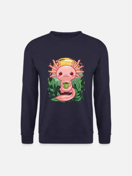Kawaii Axolotl Loves Green Tea - Unisex Sweatshirt - navy