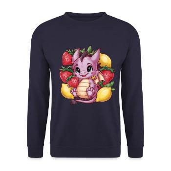Cartoon Kawaii Dragon with Lemons and Strawberries - Unisex Sweatshirt - navy - Front - Alina (178cm) & Michal (187cm)