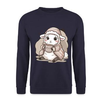 Kawaii sheep with cup and blanket - Unisex Sweatshirt - navy - Front - Alina (178cm) & Michal (187cm)
