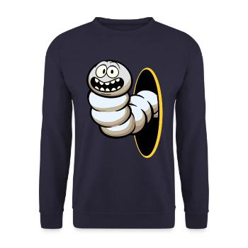 Süße fette Raupe kommt aus Loch - Motiv - Unisex Pullover - Navy - Vorne - Alina (178cm) & Michal (187cm)