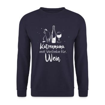Lustiger Katzen Spruch für Weinkenner Geschenk - Unisex Pullover - Navy - Vorne - Alina (178cm) & Michal (187cm)