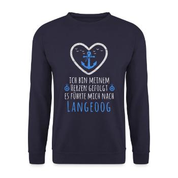 Langeoog - Urlaub Meer Urlauber Spruch - Unisex Pullover - Navy - Vorne - Alina (178cm) & Michal (187cm)