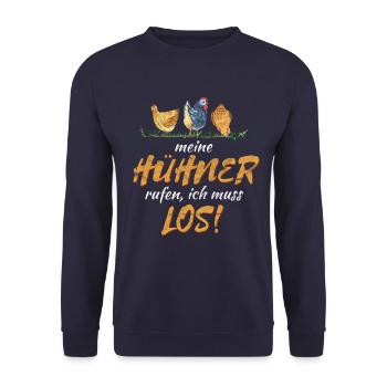 Humorvoller Huhn Spruch für Landwirte Geschenk - Unisex Pullover - Navy - Vorne - Alina (178cm) & Michal (187cm)