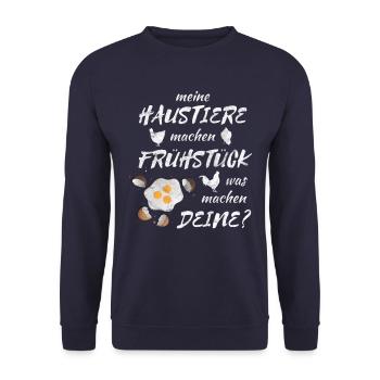 Super Hühner Spruch für Hühnerhalter Geschenk - Unisex Pullover - Navy - Vorne - Alina (178cm) & Michal (187cm)