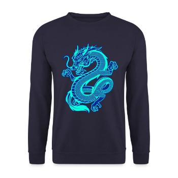 Elektrischer, blauer orientalischer Drache - Unisex Pullover - Navy - Vorne - Alina (178cm) & Michal (187cm)