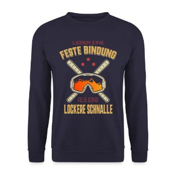 Lieber eine feste Bindung Skilehrer Ski Spruch - Unisex Pullover - Navy - Vorne - Alina (178cm) & Michal (187cm)