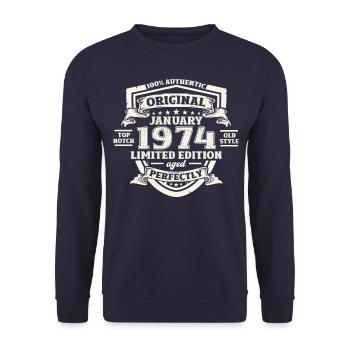 50th Birthday January Vintage 1974 Original - Unisex Sweatshirt - navy - Front - Alina (178cm) & Michal (187cm)
