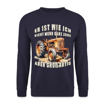 Oldtimer Traktor Schlepper großartig Landwirt - Unisex Pullover - Navy - Vorne - Alina (178cm) & Michal (187cm)