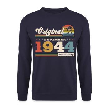 80. Geburtstag Oldtimer November 1944 Jahrgang 80 - Unisex Pullover - Navy - Vorne - Alina (178cm) & Michal (187cm)