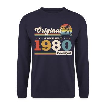 45ème Anniversaire Original Janvier 1980 Millésime 80's - Sweat-shirt Unisexe - marine - Devant - Alina (178cm) & Michal (187cm)