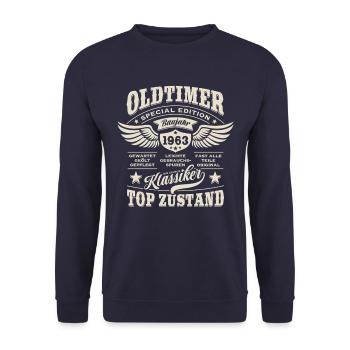Oldtimer Baujahr 1963 - Geburtstag - Geschenk - Unisex Pullover - Navy - Vorne - Alina (178cm) & Michal (187cm)