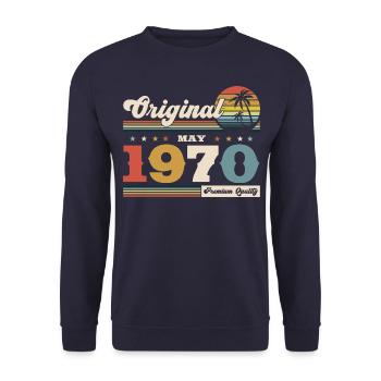 55th Birthday Legend May Born 1970 - Unisex Sweatshirt - navy - Front - Alina (178cm) & Michal (187cm)