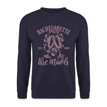 Bachelorette Party 2025 - Mädels - Name eintragen - Unisex Pullover - Navy - Vorne - Alina (178cm) & Michal (187cm)