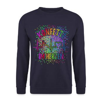 Konfetti im Herzen - Köln Karneval - Verkleidung - Unisex Pullover - Navy - Vorne - Alina (178cm) & Michal (187cm)