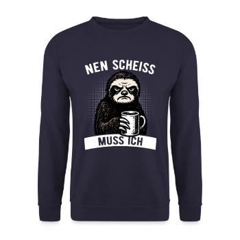 Stures Faultier - Nen Scheiß muss ich - Kaffee - Unisex Pullover - Navy - Vorne - Alina (178cm) & Michal (187cm)