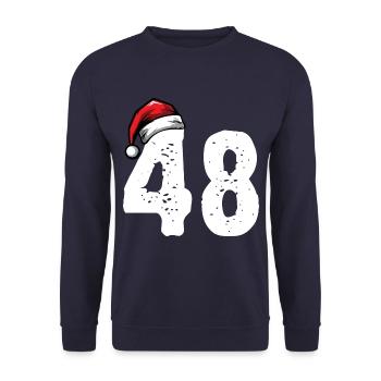 48 Zahl Weihnachten - Unisex Pullover - Navy - Vorne - Alina (178cm) & Michal (187cm)