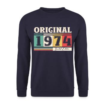50th Birthday Husband February Vintage 1974 Original - Unisex Sweatshirt - navy - Front - Alina (178cm) & Michal (187cm)