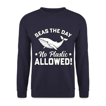 Meere an dem Tag, an dem kein Plastik erlaubt ist - Unisex Pullover - Navy - Vorne - Alina (178cm) & Michal (187cm)