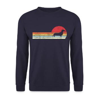 Vintage Retro Dackel T Shirt Hund für Männer & Frauen - Unisex Pullover - Navy - Vorne - Alina (178cm) & Michal (187cm)